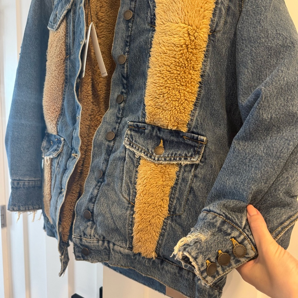 NWT Retrofete Cindy Reversible Denim Faux Shearling Fur Jacket, Size XS - Picture 13 of 16